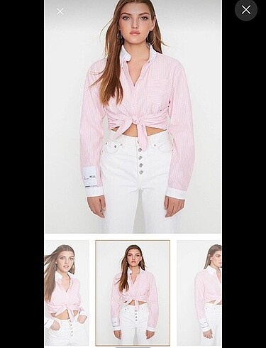X Sagaza Studio Pembe Çizgili Bağlamalı Crop Gömlek