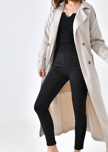 Bej Kadın Uzun Düğmeli kaban - Görsel 3