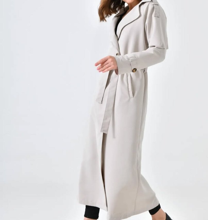 Bej Kadın Uzun Düğmeli kaban - Görsel 2