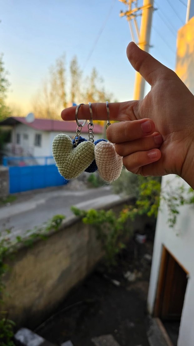 Bohem Gri Örgü Kalp Anahtarlık - Görsel 4