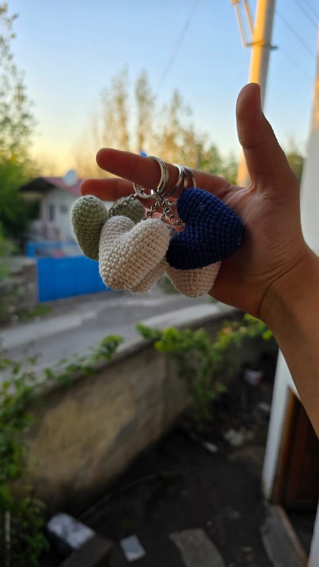 Bohem Gri Örgü Kalp Anahtarlık - Görsel 2