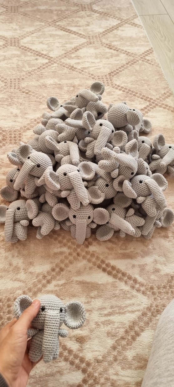 Gri Örgü Fil Peluş Oyuncak - Görsel 2