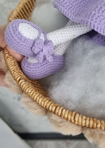 Pastel Mor El Örgüsü Tavşan Bebek - Görsel 3