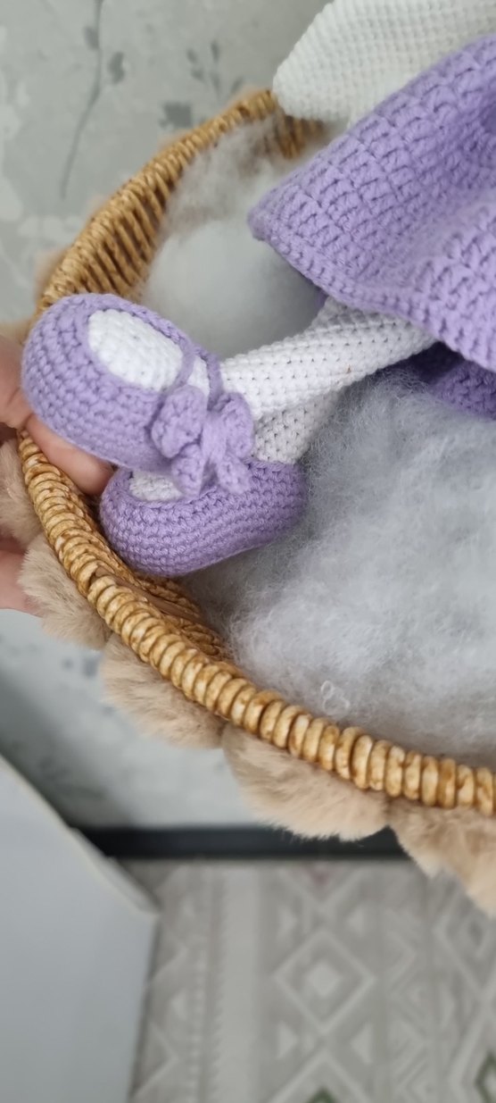 Pastel Mor El Örgüsü Tavşan Bebek - Görsel 3