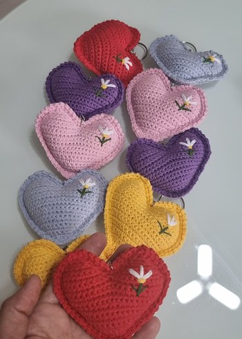 Renkli Örgü Kalp Anahtarlıklar - Görsel 4