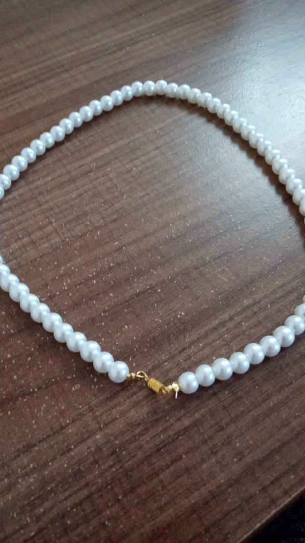 Uzun Beyaz Boncuklu Kadın Kolye - Görsel 3