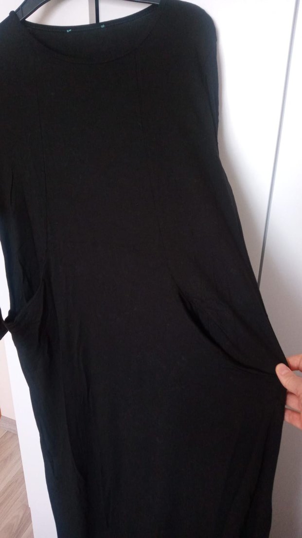 Siyah Uzun Kollu Rahat Kesim Kadın Elbise - Görsel 3