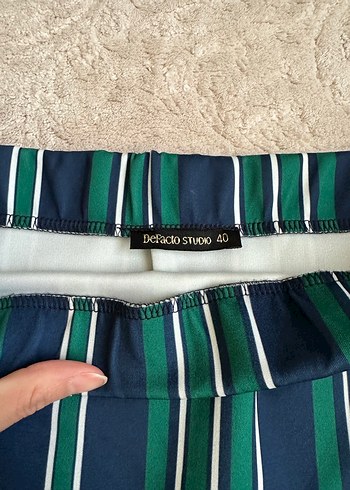 Mavi Çizgili Midi Etek kalem etek - Görsel 2