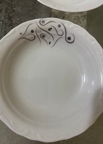 Beden Beyaz ve Gri Desenli Yemek Tabağı Seti