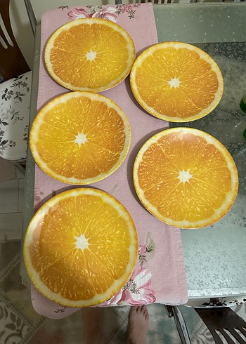 Turuncu Portakal Dilimi Desenli Tabak Seti