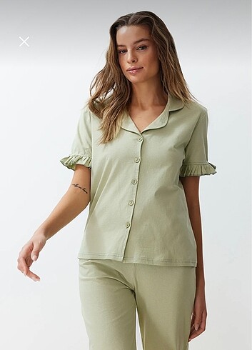 Trendyol & Milla Mint 0 Pamuklu Fırfır Detaylı Örme Pijama Takımı
