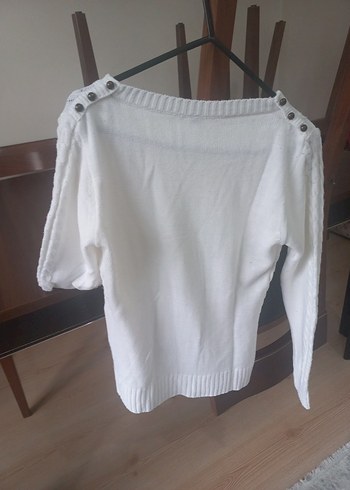 Beyaz Örgü Kadın Kazak Uzun Kollu - Görsel 2