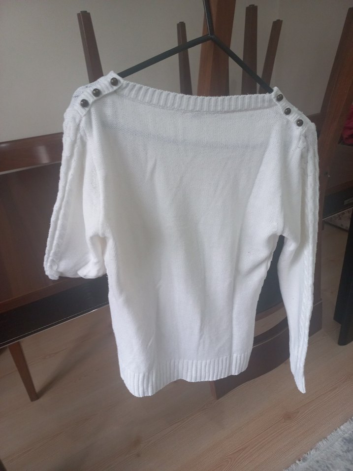 Beyaz Örgü Kadın Kazak Uzun Kollu - Görsel 2