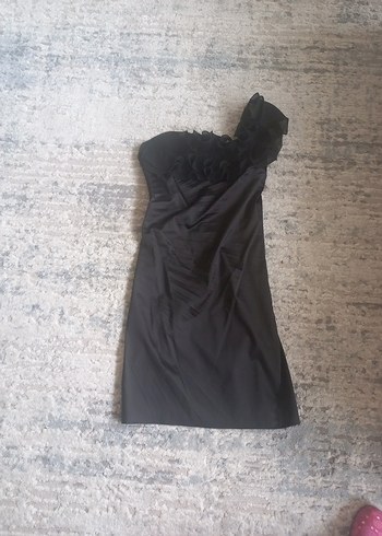 Siyah Straplez Drapeli Midi Elbise - Görsel 2