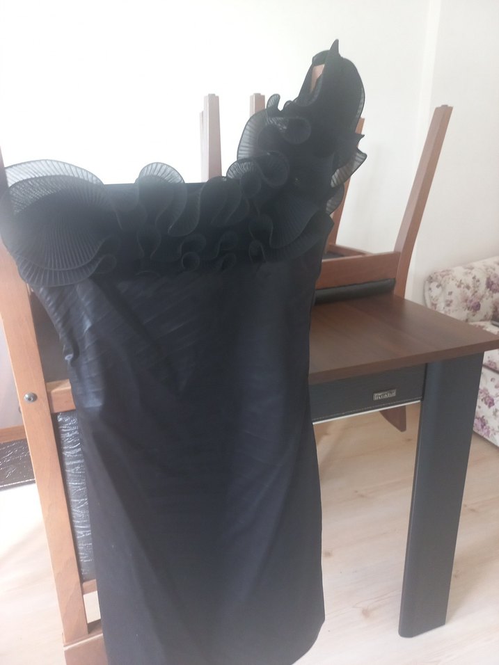 Siyah Straplez Drapeli Midi Elbise - Görsel 3