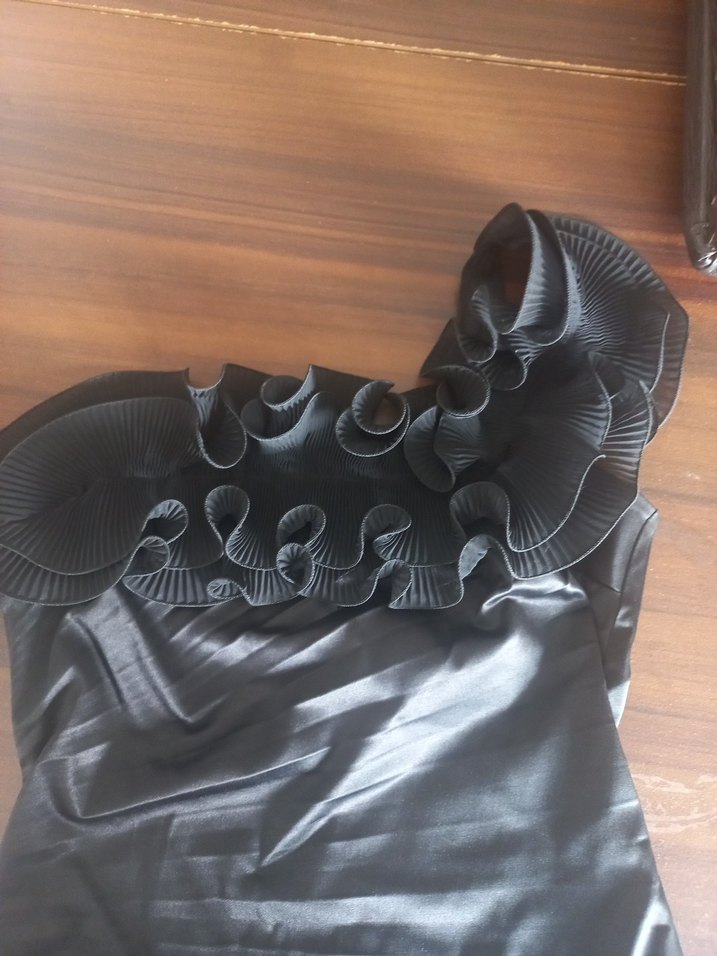 Siyah Straplez Drapeli Midi Elbise - Görsel 5