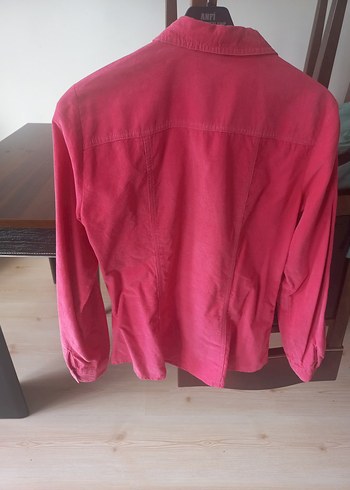 Pembe Düğmeli Kadife Fitilli Uzun Kollu Kadın Gömlek - Görsel 3