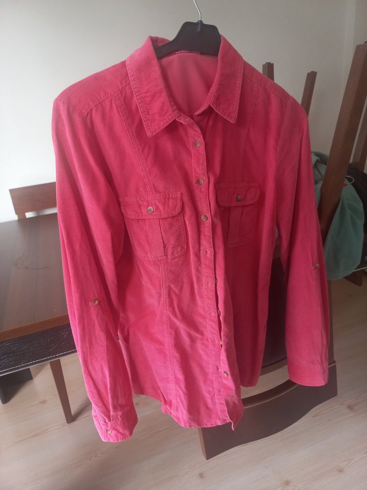 Pembe Düğmeli Kadife Fitilli Uzun Kollu Kadın Gömlek - Görsel 2