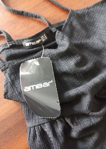 Ambar Siyah Askılı Midi Keten Elbise - Görsel 5