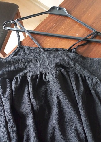 Ambar Siyah Askılı Midi Keten Elbise - Görsel 2