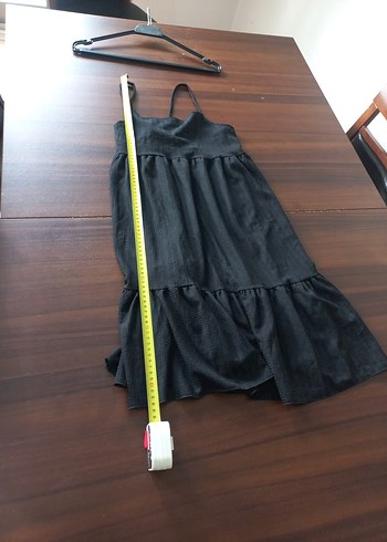 Ambar Siyah Askılı Midi Keten Elbise - Görsel 3