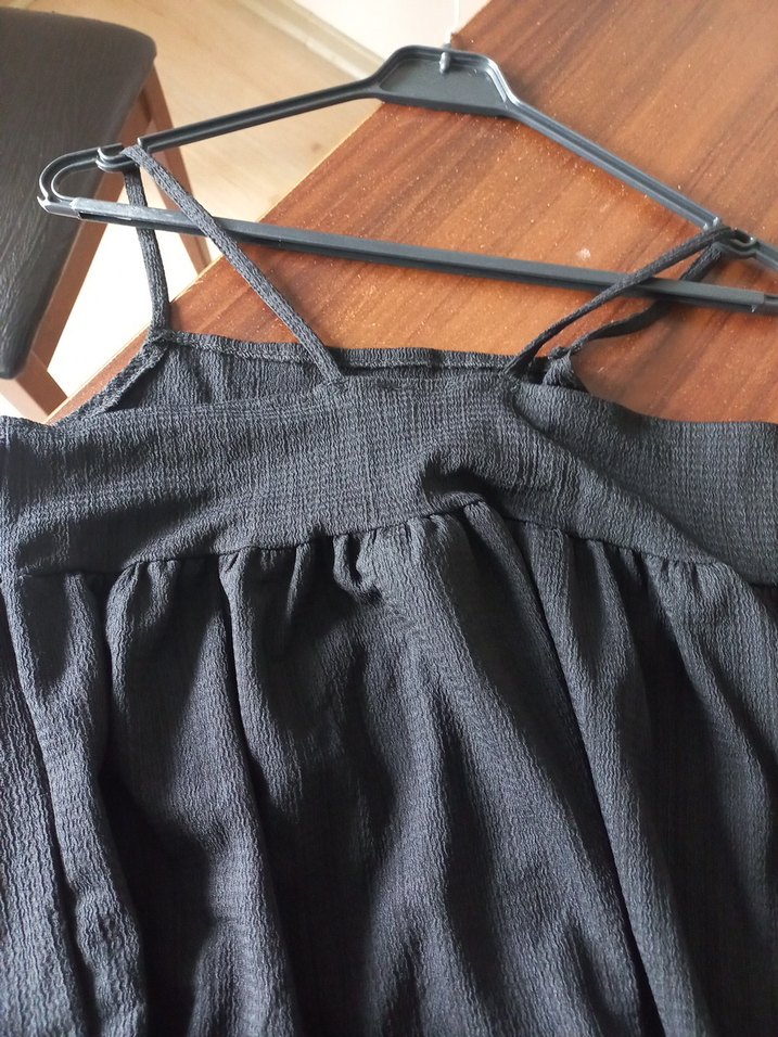 Ambar Siyah Askılı Midi Keten Elbise - Görsel 2