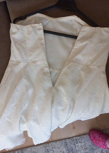 Saten Marka Beyaz Straplez Midi Gelinlik - Görsel 4