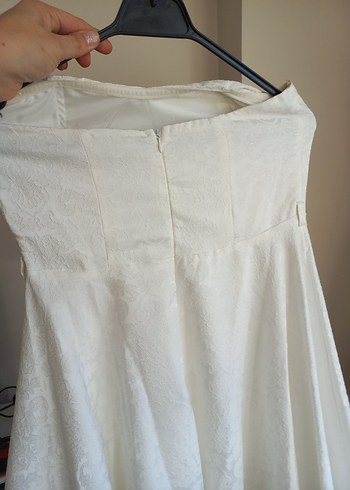 Saten Marka Beyaz Straplez Midi Gelinlik - Görsel 2