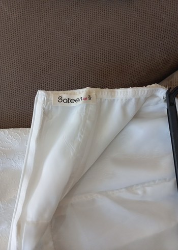 Saten Marka Beyaz Straplez Midi Gelinlik - Görsel 5