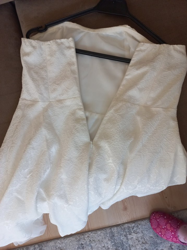 Saten Marka Beyaz Straplez Midi Gelinlik - Görsel 4