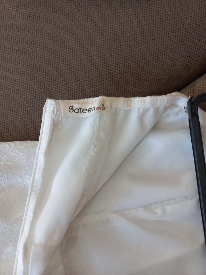 Saten Marka Beyaz Straplez Midi Gelinlik - Görsel 5