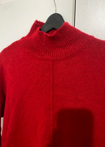 Kırmızı Yüksek Yakalı Örgü Kadın Kazak - Görsel 2