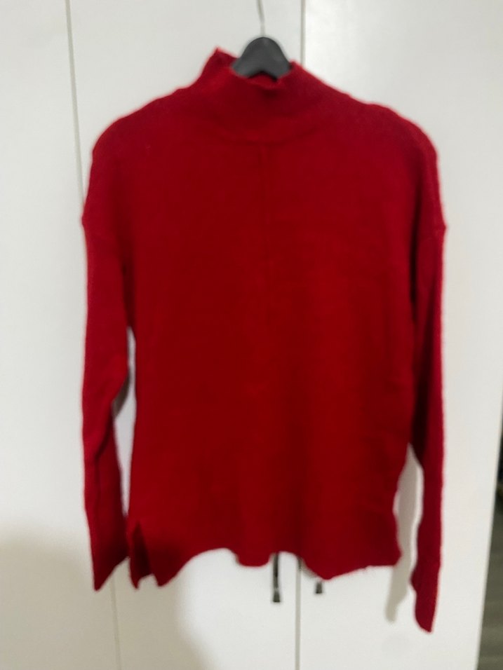 Kırmızı Yüksek Yakalı Örgü Kadın Kazak - Görsel 4