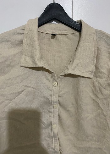 Bej Düğmeli Uzun Kollu Gömlek - Görsel 3