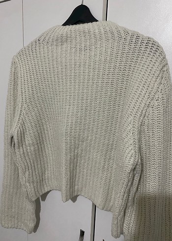 Ekru Yüksek Yakalı Örgü Kadın Kazak - Görsel 4