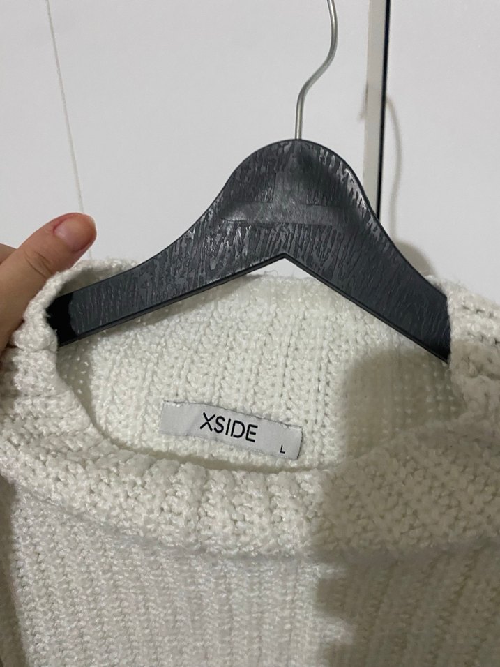 Ekru Yüksek Yakalı Örgü Kadın Kazak - Görsel 5