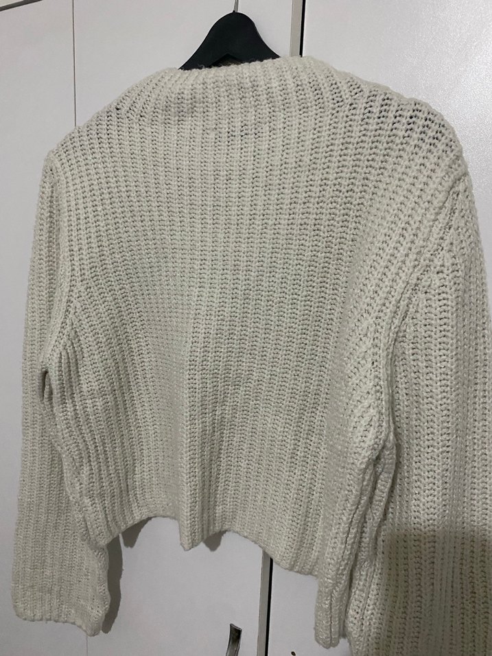 Ekru Yüksek Yakalı Örgü Kadın Kazak - Görsel 4