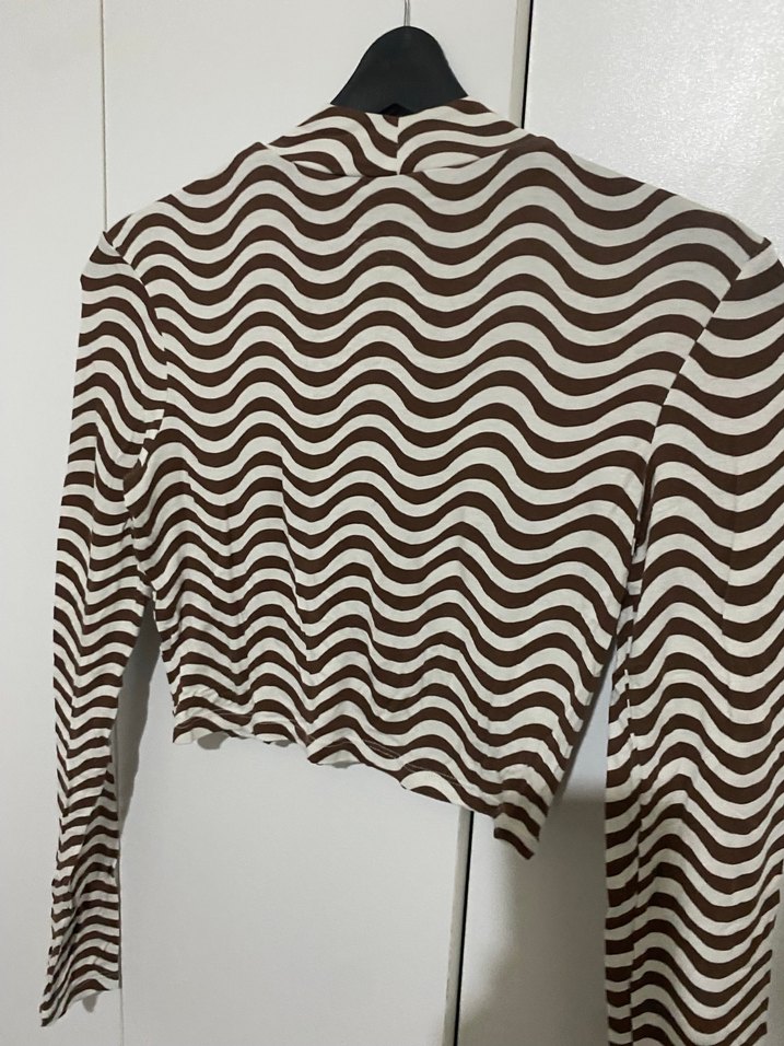 Uzun Kollu Kahverengi Zebra Desenli Bluz - Görsel 2