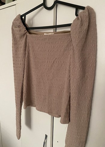 Bej Triko Kadın Bluz, Uzun Kollu, dar Kesim - Görsel 3