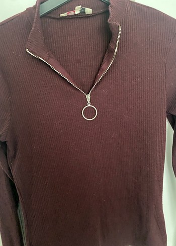 Bordo Yarım Fermuarlı Yüksek Yaka Kadın Kazak - Görsel 4