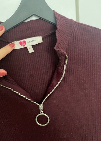 Bordo Yarım Fermuarlı Yüksek Yaka Kadın Kazak - Görsel 3