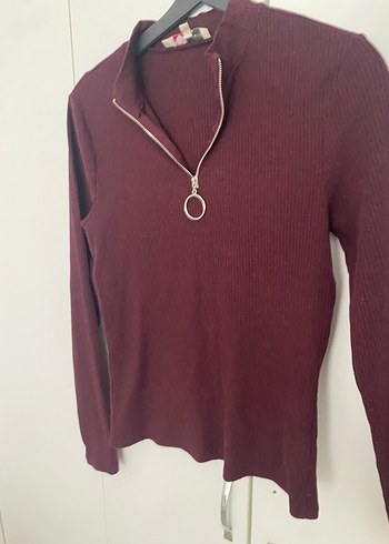 Bordo Yarım Fermuarlı Yüksek Yaka Kadın Kazak - Görsel 5