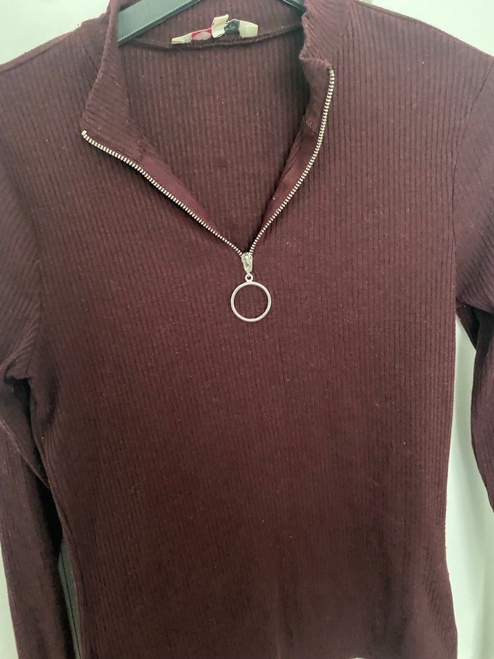 Bordo Yarım Fermuarlı Yüksek Yaka Kadın Kazak - Görsel 4