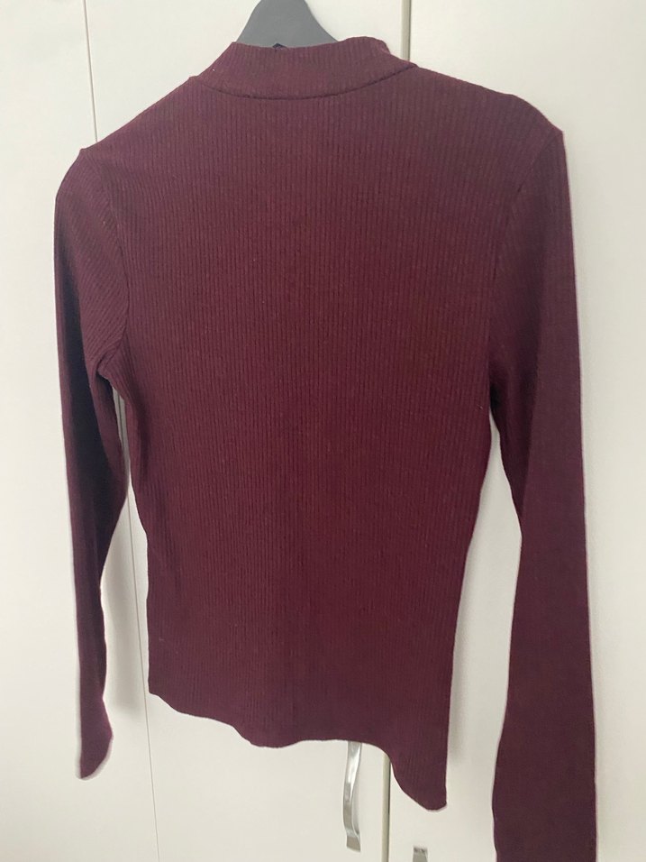 Bordo Yarım Fermuarlı Yüksek Yaka Kadın Kazak - Görsel 2