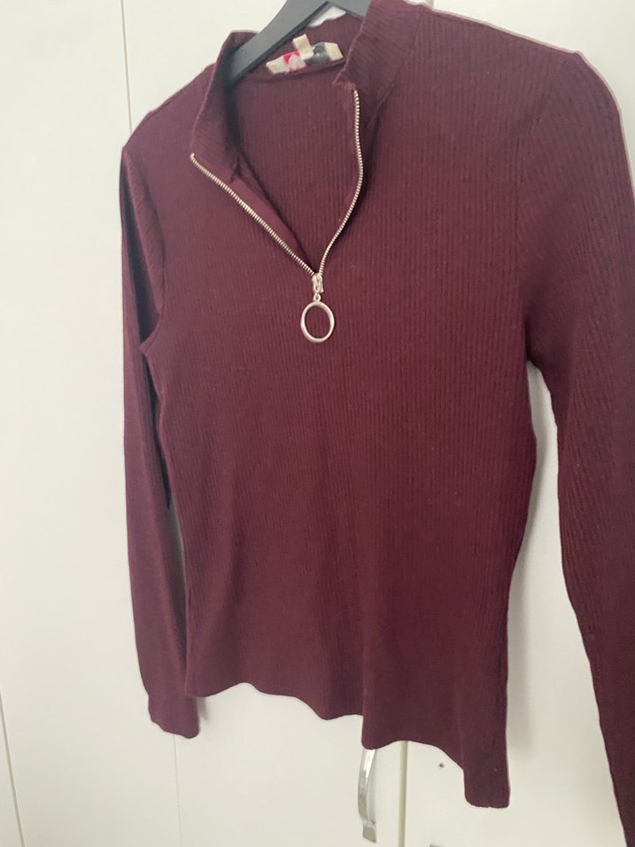 Bordo Yarım Fermuarlı Yüksek Yaka Kadın Kazak - Görsel 5