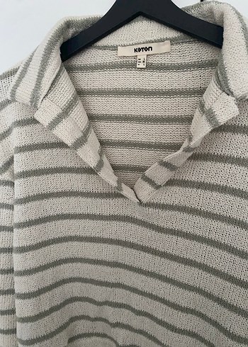 Gri Çizgili Uzun Kollu Triko Kazak - Görsel 3