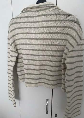 Gri Çizgili Uzun Kollu Triko Kazak - Görsel 2