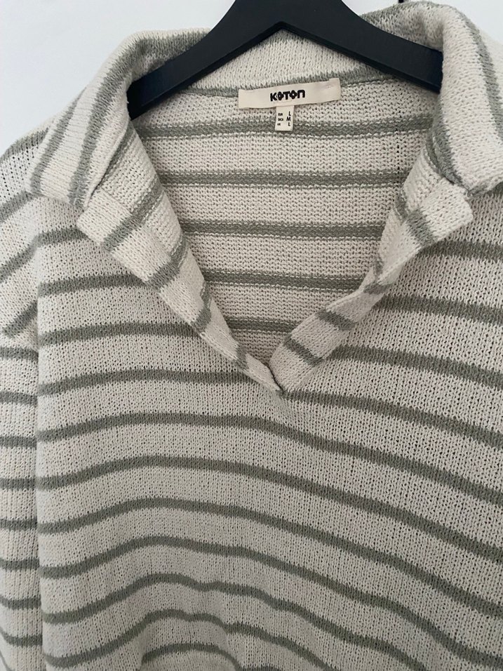 Gri Çizgili Uzun Kollu Triko Kazak - Görsel 3