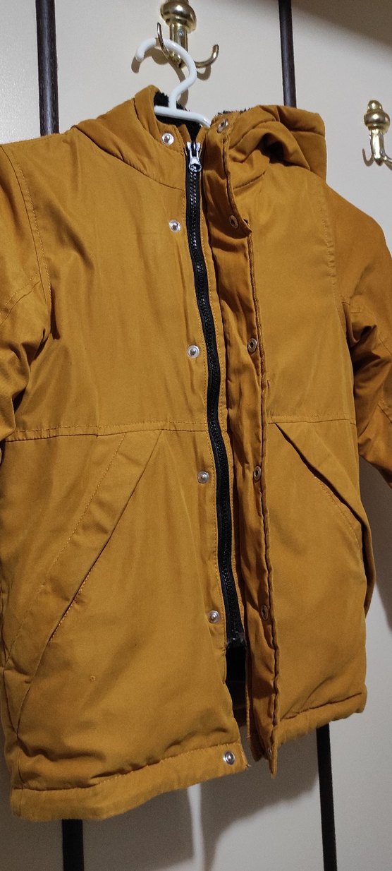 hardal sarısı Kapüşonlu Erkek Çocuk Kaban - Görsel 2