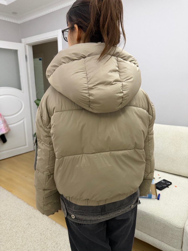 Bej Düğmeli Midi Kadın mont - Görsel 5